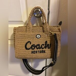 Coach Cargo 26 Logo Straw Tote Crossbody Bag